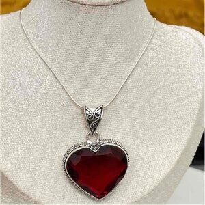 925 Sterling Silver Garnet Mozambique Heart Necklace Gemstone Jewelry Womens